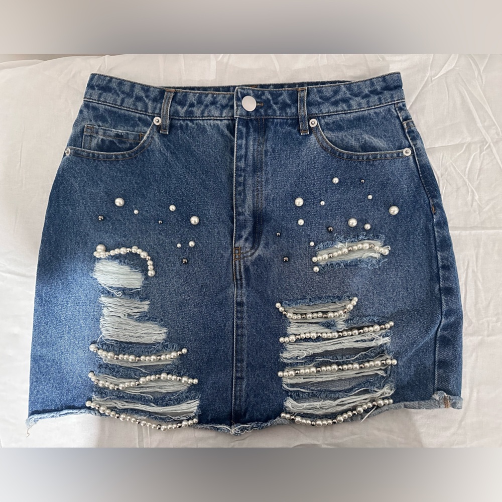 Forever 21 Blue Distressed Denim Mini Skirt